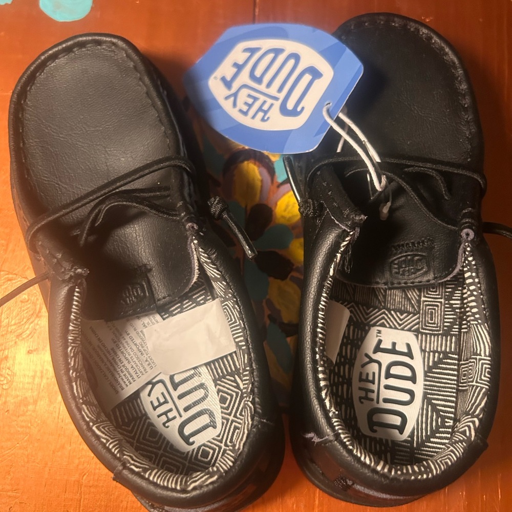 Hey Dude Wally Toddler Mono Leather Shoes Size 10 Black New Moccasin 40722-001